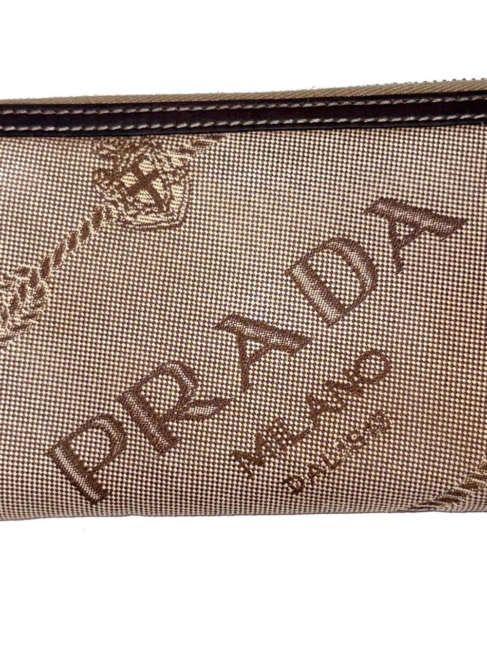 Prada Tan/Brown Logo Canvas Zip Pouch